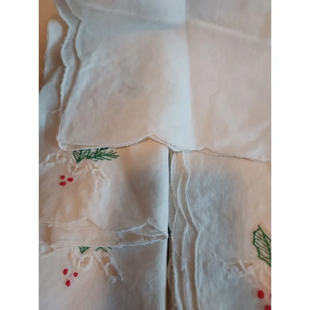 Tablecloth + 8 napkins Set of Linens Christmas White cutwork 60